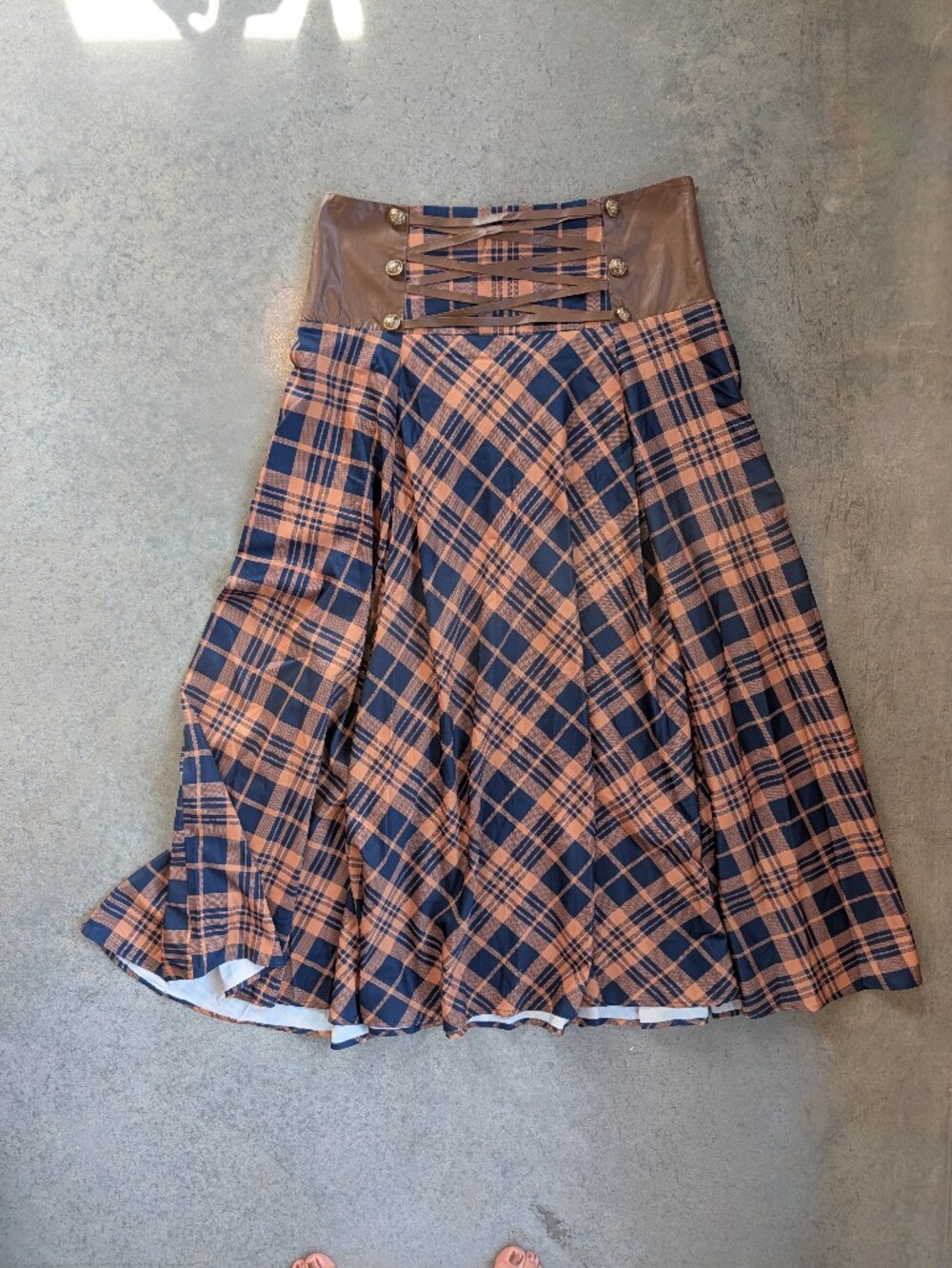 Scarlett Darkness Tartan Plaid Faux Leather Button Waist Corset Detail 2X Skirt